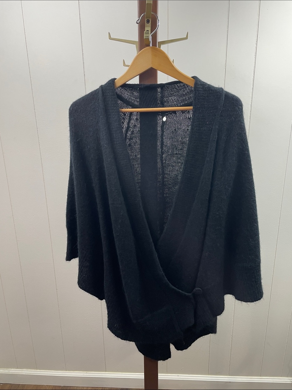 Knitted and Knotted Anthropologie Black Draped Short Sleeve Slouchy Sweater